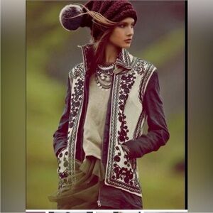 Free People Stitched Quills Embroidered Black and Cream Women's Jacket